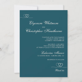 Deep Teal  Elegant Chic Calligraphy Wedding Inbjudningar