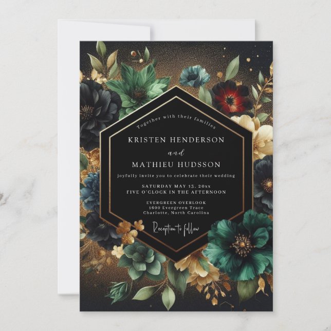 Deep Teal Floral Opulence Wedding Inbjudningar (Framsida)