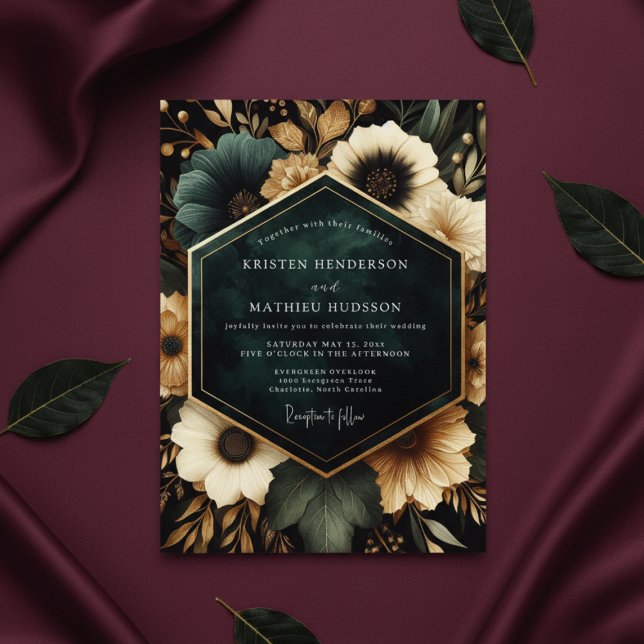 Deep Teal Floral Opulent Wedding Inbjudningar (Skapare uppladdad)