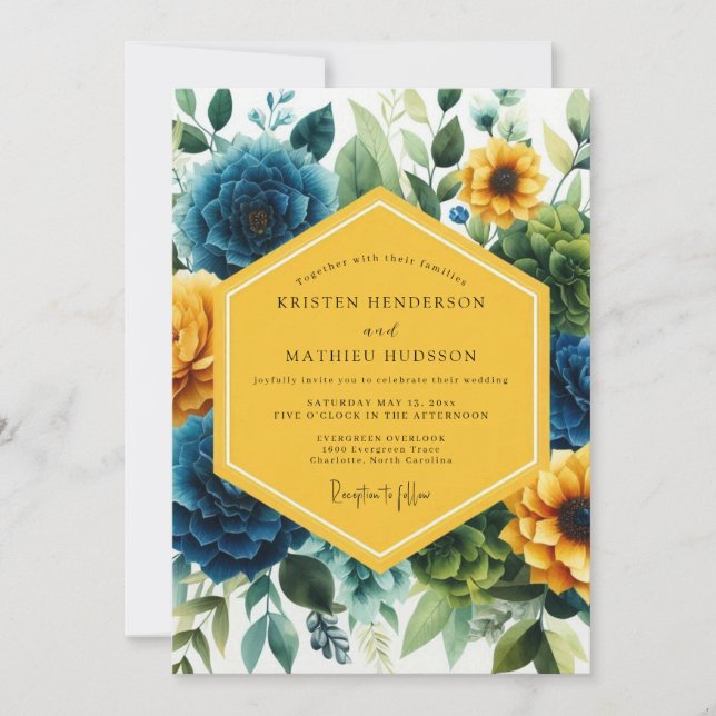 Deep Teal Floral Whimsy Wedding Inbjudningar (Framsida)