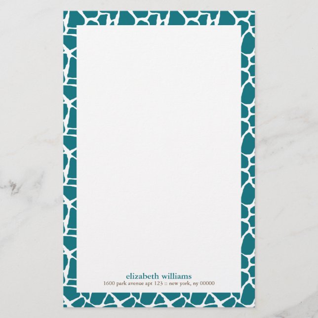 Deep Teal Giraffe Mönster Brevpapper (Framsida)