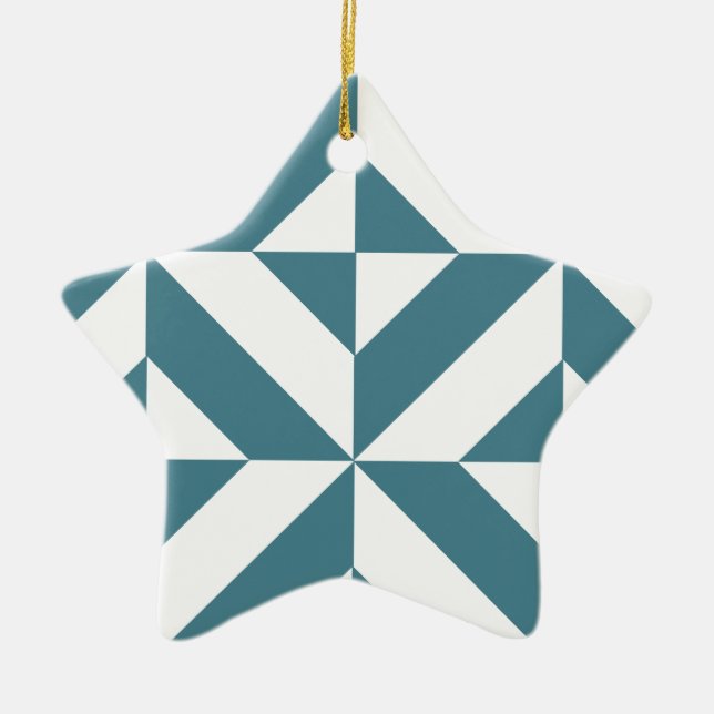 Deep Teal Grönt Geometric Deco Cube Mönster Julgransprydnad Keramik (Framsidan)