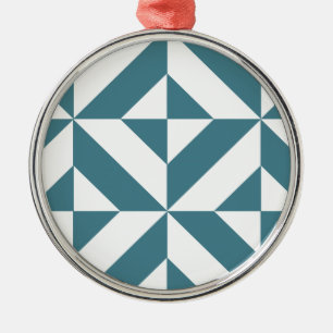 Deep Teal Grönt Geometric Deco Cube Mönster Julgransprydnad Metall