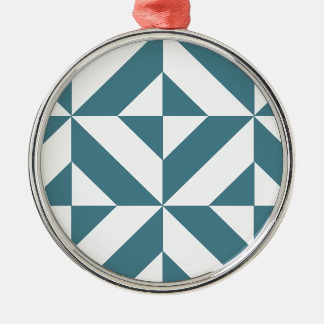 Deep Teal Grönt Geometric Deco Cube Mönster Julgransprydnad Metall (Framsidan)