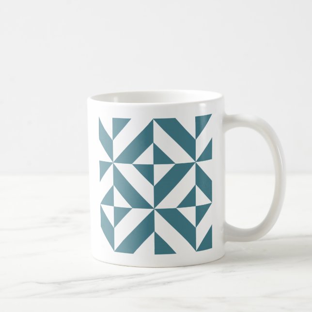 Deep Teal Grönt Geometric Deco Cube Mönster Kaffemugg (Höger)