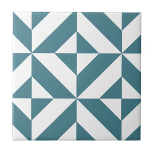 Deep Teal Grönt Geometric Deco Cube Mönster Kakelplatta