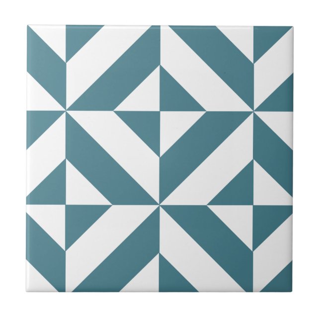 Deep Teal Grönt Geometric Deco Cube Mönster Kakelplatta (Framsidan)