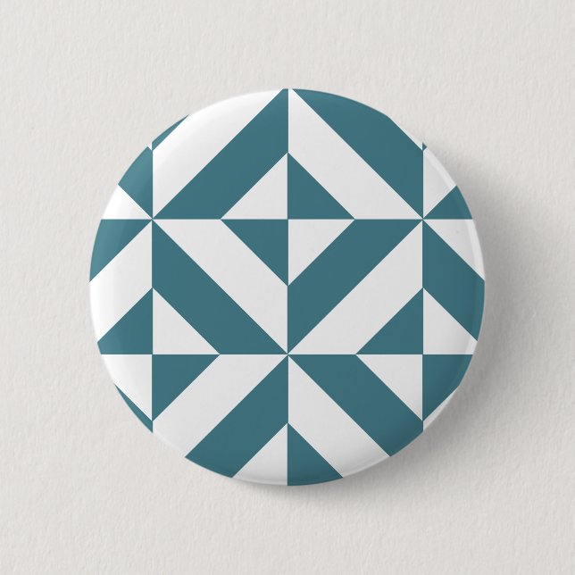 Deep Teal Grönt Geometric Deco Cube Mönster Knapp (Framsida)