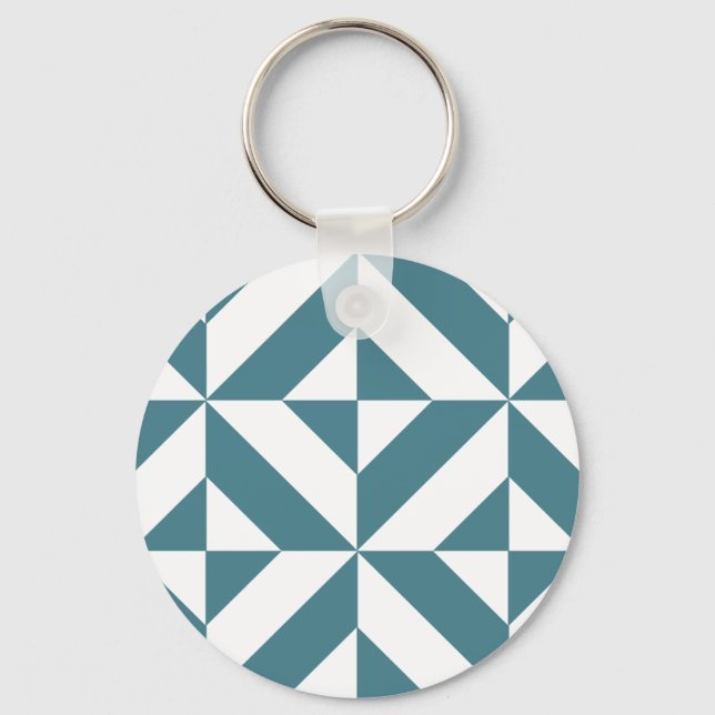 Deep Teal Grönt Geometric Deco Cube Mönster Nyckelring (Framsida)