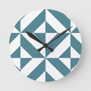 Deep Teal Grönt Geometric Deco Cube Mönster Rund Klocka