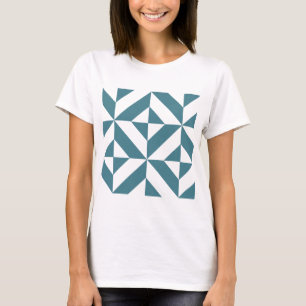 Deep Teal Grönt Geometric Deco Cube Mönster Tee Shirt