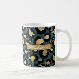 Deep Teal & Guld Leopard Personlig Coffee Mugg