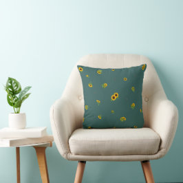 Deep Teal Japanese Sunflower Floral Pattern Kudde