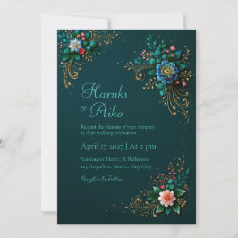 Deep Teal Jewel Floral Wedding Inbjudningar