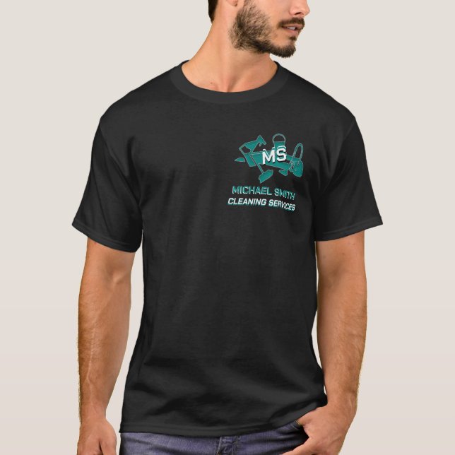 Deep Teal Maid Städning Logotyp Chic Black T Shirt (Framsida)