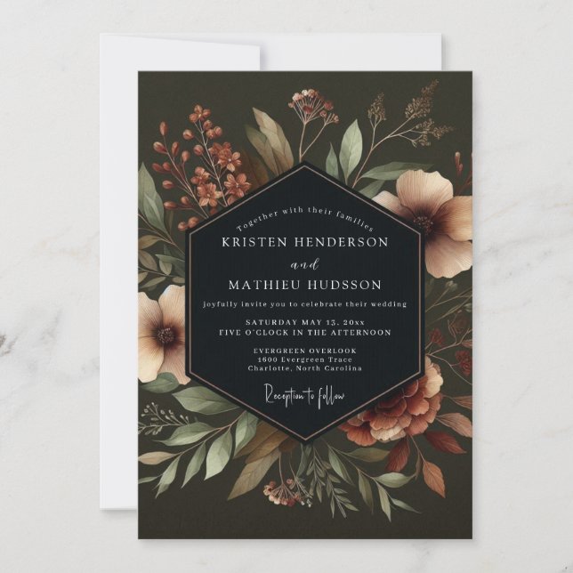 Deep Teal Moody Bloom Wedding Inbjudningar (Framsida)