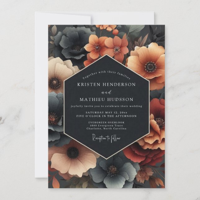 Deep Teal Moody Bloom Wedding Inbjudningar (Framsida)