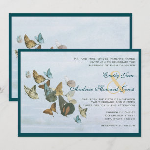 Deep Teal Whimsical Butterfly Wedding bjudande Inbjudningar