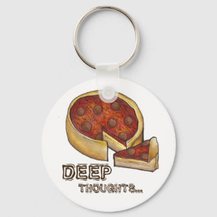 Deep Think Pepperoni Deep Dish Pizza Keychain Nyckelring