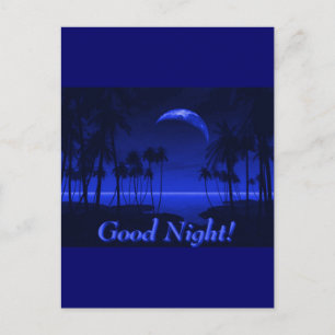DEEP TROPICAL BLUE GOODNIGHT HANDFLATAN OCEAN MÅNE VYKORT