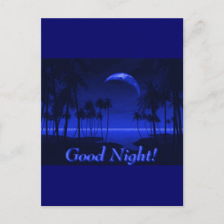DEEP TROPICAL BLUE GOODNIGHT HANDFLATAN OCEAN MÅNE VYKORT