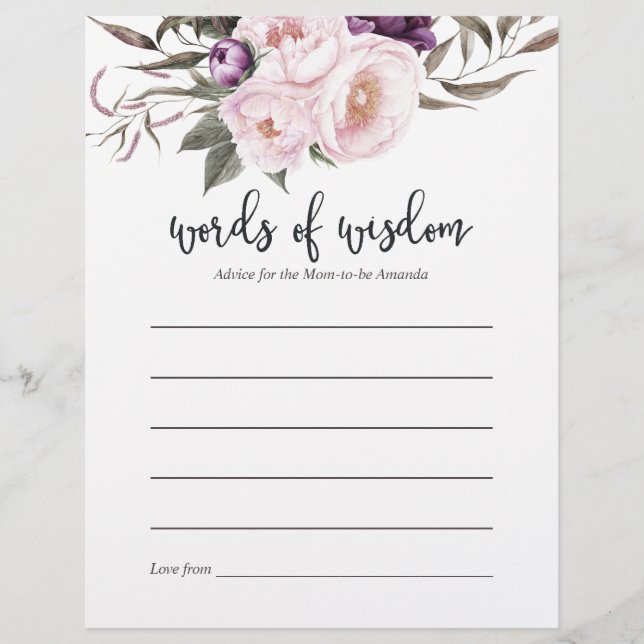 Deep Velvet Blommigt Baby Shower Advice for Mamma (Framsida)