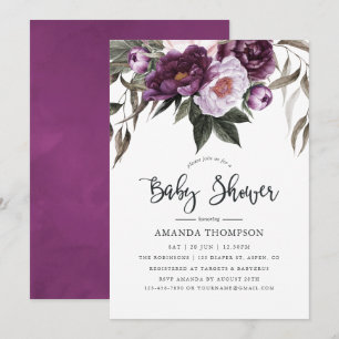 Deep Velvet Blommigt Baby Shower Inbjudningar