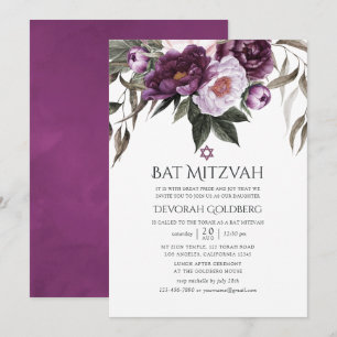 Deep Velvet Blommigt Bat mitzvah Inbjudningar