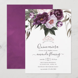 Deep Velvet Blommigt Quinceañera Inbjudningar