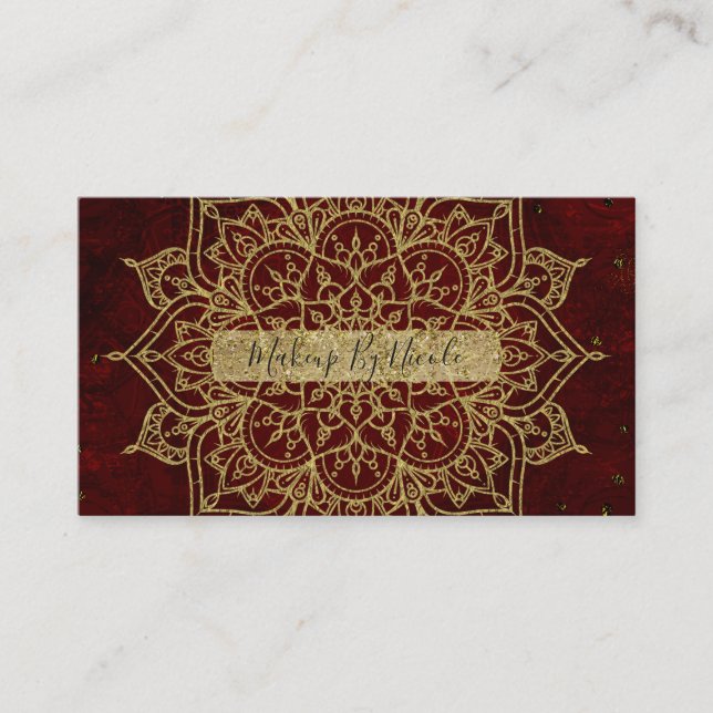 Deep Vin Red Mandala & Guld Glam Modern Chic Visitkort (Framsida)
