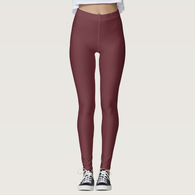 Deep Vin Red Solid Färg Leggings (Framsida)