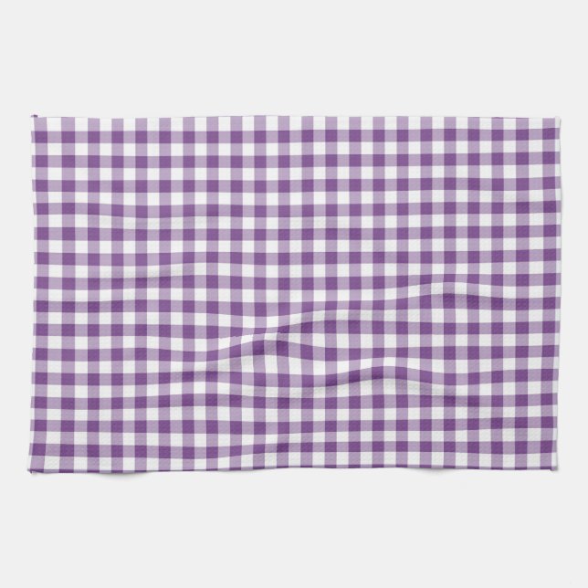 Deep Violet Lila och White Gingham Mönster Kökshandduk (Horisontell)