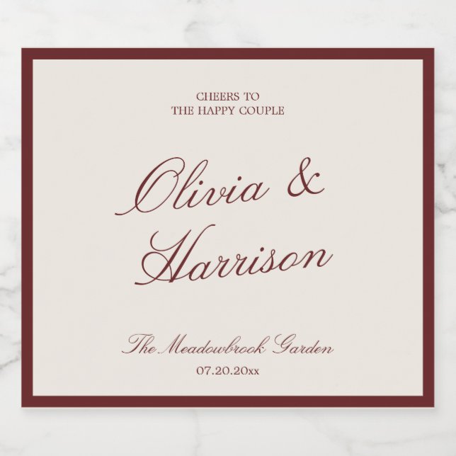 Deep Wine Classic Calligraphy Wedding (Enkel etikett)