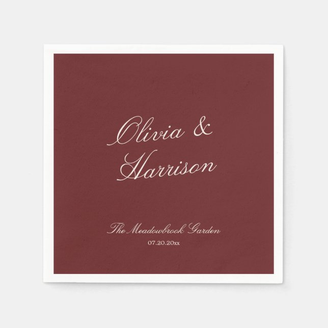 Deep Wine Classic Calligraphy Wedding Pappersservett (Framsidan)
