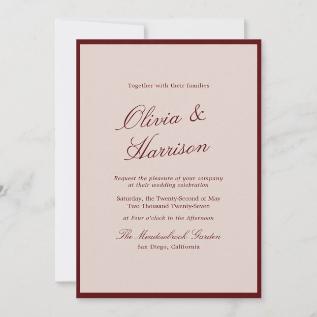 Deep Wine Old Money Calligraphy Wedding Invitation Inbjudningar (Framsida)