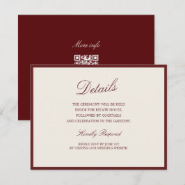 Deep Wine Old Money QR Wedding Details Card Tilläggskort