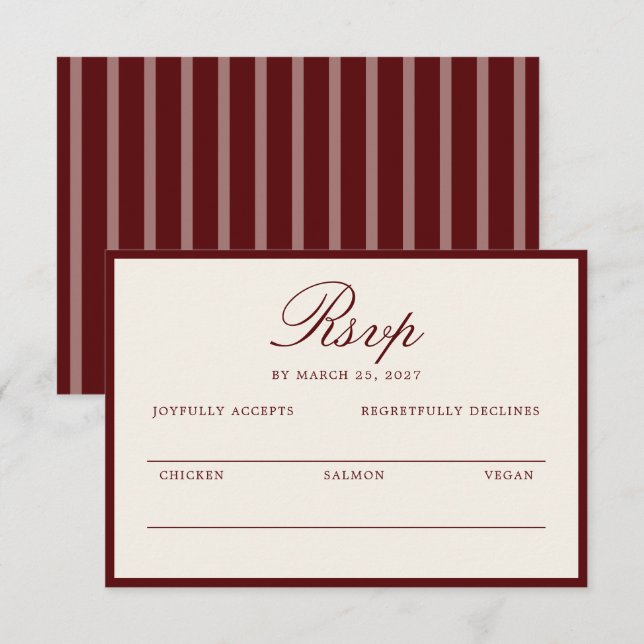 Deep Wine Old Money Wedding RSVP Card Tilläggskort (Fram/baksida)