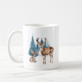 Deer and doe with snowy pine tree kaffemugg