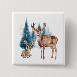 Deer and doe with snowy pine tree knapp