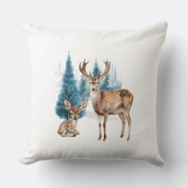 Deer and doe with snowy pine tree kudde