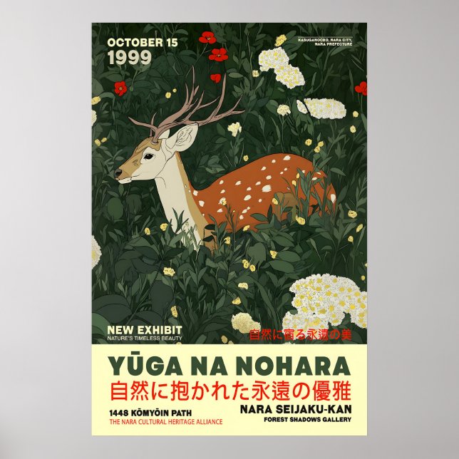 Deer and Floral Art Print Japanese Nara Wildlife Poster (Framsidan)