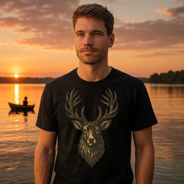 Deer Antlers 18 Point Buck Woodcut Style T Shirt (Skapare uppladdad)