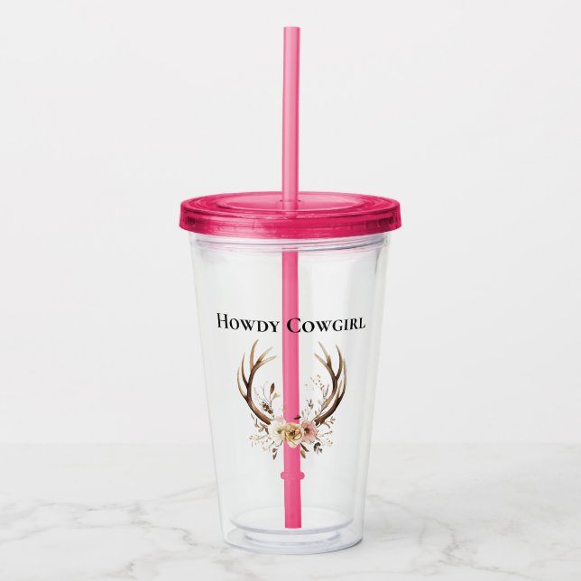 Deer Antlers Cowgirl Pink Floral Take Away Mugg (Framsida)