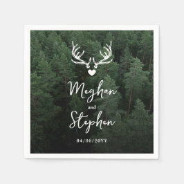 Deer Antlers Woodland Pine Tree Forest Wedding Pappersservett