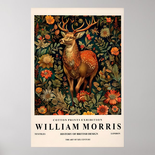 Deer Art Print William Morris Style, Botanical Poster (Framsidan)