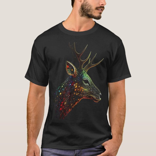 Deer Artwork Motif Colourful Animal Deer T Shirt (Framsida)