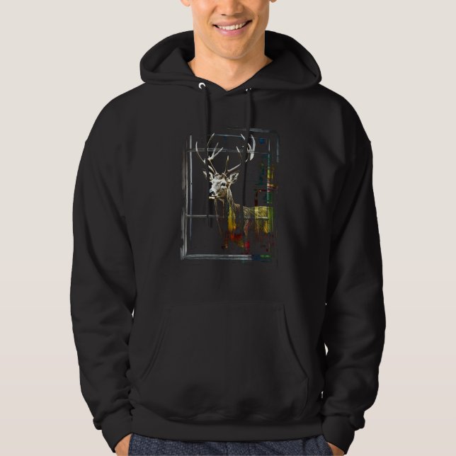 Deer Artwork Motif Colourful Art Animal Deer Hoodie (Framsida)