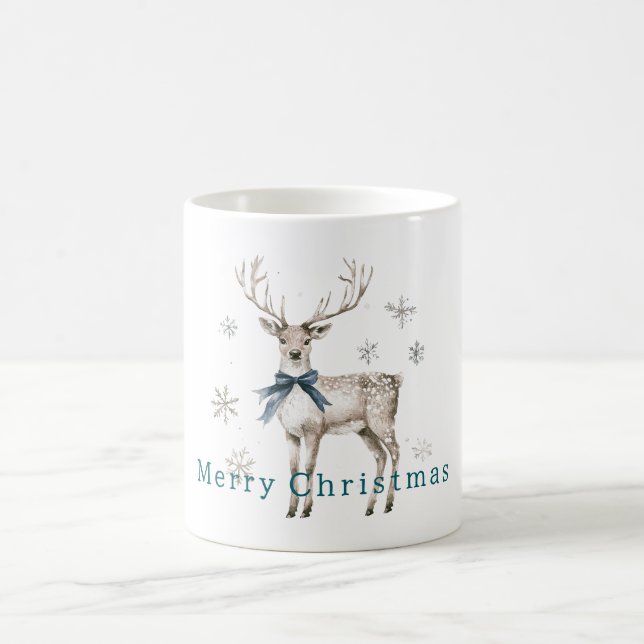 Deer Blue Bow Snowflakes Christmas Kaffemugg (Center)