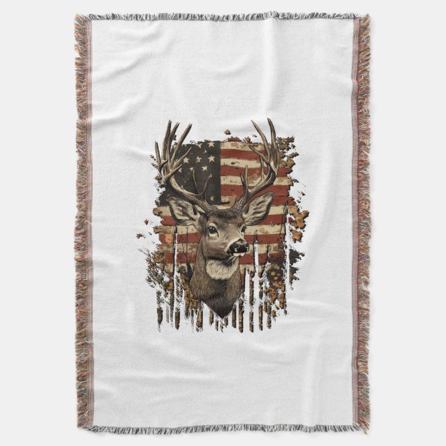 Deer, Buck Season USA Flag Filt (Framsidan Vertikal)