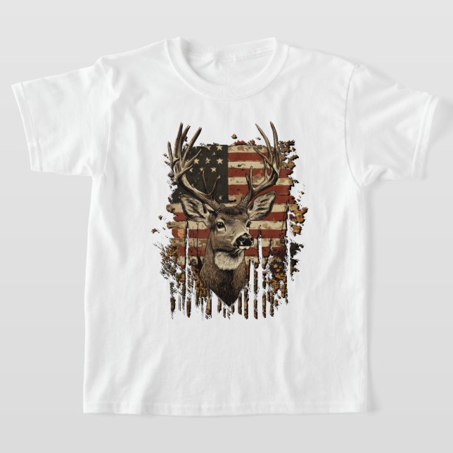 Deer, Buck Season USA Flag T Shirt (Laydown)